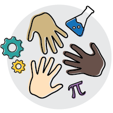 illustration of a hand with science icons